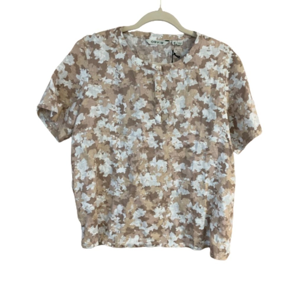 NWT Women’s Orvis Odor Control Outsmart Fresh Linen Medium Brown Camo Blouse